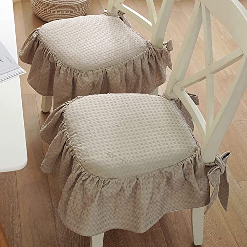 FAANAS Geraffte Sitzkissen 2 Pack mit Kisseneinsatz Vintage Baumwolle Leinen Stuhl Pads rutschfeste abnehmbare Stuhlkissen für hölzerne Dinner Stuhl Hochzeit Party, Coffee von FAANAS