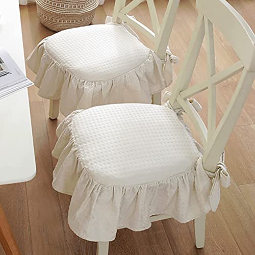 FAANAS Geraffte Sitzkissen 2 Pack mit Kisseneinsatz Vintage Baumwolle Leinen Stuhl Pads rutschfeste abnehmbare Stuhlkissen für hölzerne Dinner Stuhl Hochzeit Party, White von FAANAS
