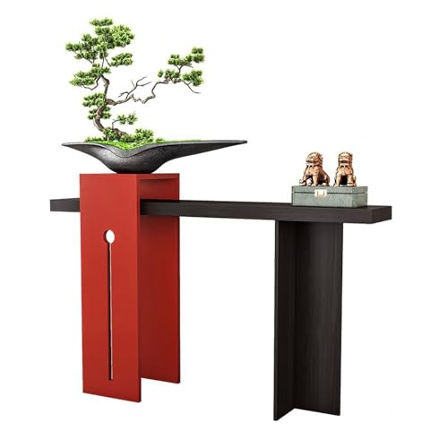 FAANAS Massivholz Konsolentisch, Moderner Chinesischer Flurtisch Schmaler Langer Sofatisch für Wohnzimmer, Flur, Eingang und Foyer(47 Inch, Red + Black) von FAANAS