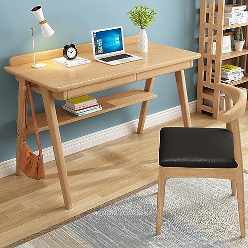 FAANAS Mid Century Schreibtisch, Home Office Schreibtisch Studientisch mit 2 Schubladen Holz PC-Arbeitsplatz(39 Inch, Natural) von FAANAS