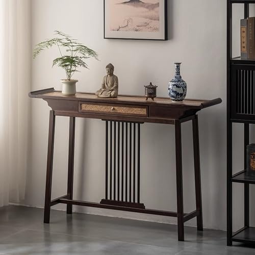 Rattan Konsolentisch mit 1 Schublade, Schmaler Langer Sofatisch Flurtisch, Bambus Flurtisch im Chinesischen Stil für Wohnzimmer, Arbeitszimmer oder Flur von FAANAS