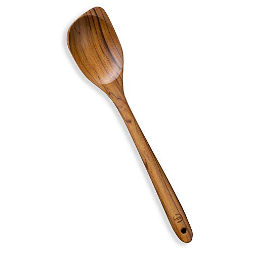 FAAY 13,5" Ecklöffel, RECHTER Handschaber, Holzlöffel zum Kochen von Handarbeit aus goldenem Teakholz mit hoher Feuchtigkeitsbeständigkeit | Langlebiger, gesunder, ergonomischer Griff von FAAY