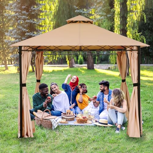 FAB BASED Pavillon Wasserdicht Stabil Winterfest,Garten Pavillion,Plane Gartenpavillon,Metallrahmen Pavillon,Patio Gazebo (Mokka, 3X3M) von FAB BASED