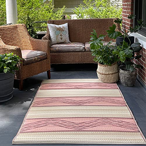 FAB HAB Outdoor-Teppich - wetterfest, farbecht, wendbar - recycelter Premium-Kunststoff - Tribal Boho neutral - Terrasse, Balkon, Garten - Kunststoffteppich Lagos Sand und Koralle, 180x270 cm von FAB HAB