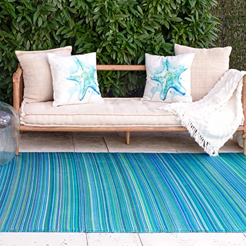 FAB HAB Outdoor-Teppich - wetterfest, farbecht, wendbar - recycelter Premium-Kunststoff - gestreift - Terrasse, Balkon, Garten, Flur, Bad - Läufer Cancun Türkis und Mossgrün, 90x150 cm von FAB HAB