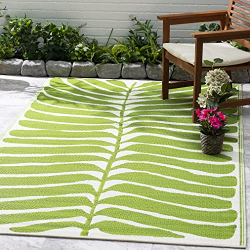 FAB HAB Tropisch Botanisch Outdoor Teppich - Wetterfest, Farbecht, Wendbar - Recycelter Premium-Kunststoff - Terrasse, Balkon, Garten - Kunststoffteppich Hilo - Grün - 150 x 240 cm von Fab Habitat