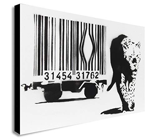 Banksy Kunstdruck auf Leinwand, Barcode Leopard, gerahmt, verschiedene Größen (A3, 40,6 x 30,5 cm) von FAB