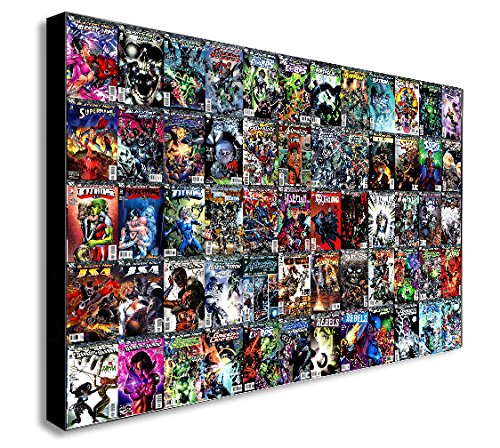 DC Comics Super Hero Comic Collage Leinwandbild, gerahmt, verschiedene Größen (A1 81,3 x 61 cm) von FAB