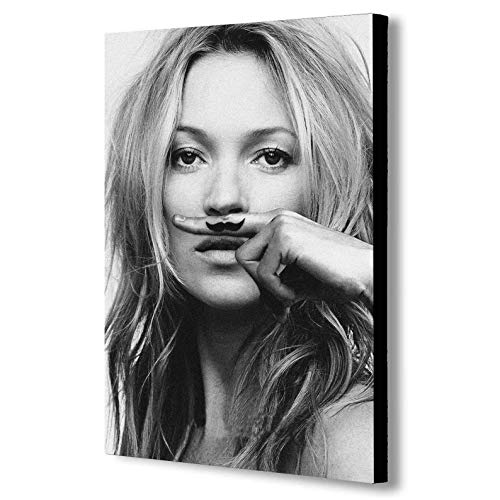 Gerahmter Kunstdruck auf Leinwand mit Schnurrbart von Kate Moss, verschiedene Größen (A3 40,6 x 30,5 cm) von FAB