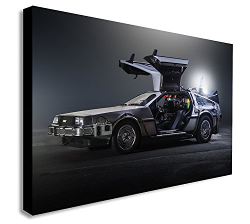 Zurück in die Zukunft DeLorean Kunstdruck auf Leinwand, gerahmt, verschiedene Größen (A1, 81,3 x 61 cm) von FAB