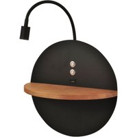 Dual - Wandleuchte mit Ablage und 15W LED-Leuchte Fabas Luce Touch Dimmer - Mattschwarz mit Holz integriertem usb von FABAS LUCE
