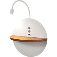 Dual - Wandleuchte mit Ablage und 15W LED-Leuchte Fabas Luce Touch Dimmer - Mattweiß mit Holz integriertem usb von FABAS LUCE