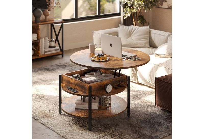 FABATO Couchtisch Höhenverstellbarer Runder Kaffeetisch mit verstecktem Ablagefach, 2-facher kleiner runder Beistelltisch, Sofatisch FABATO Couchtisch Höhenverstellbarer Runder Kaffeetisch mit verstecktem Ablagefach, 2-facher kleiner runder Beistelltisch, Sofatisch von FABATO