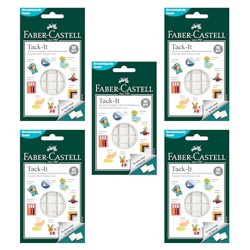 FABER-CASTELL 205214 - Klebemasse Tack-It, 5 x 50 g, weiß, wiederverwendbare Klebepads von Faber-Castell