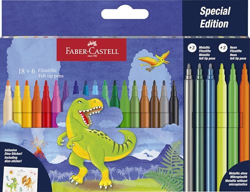 Faber-Castell 554222 - Filzstifte Set Dino, 24 Fasermaler in Standard- und Pastellfarben von Faber-Castell