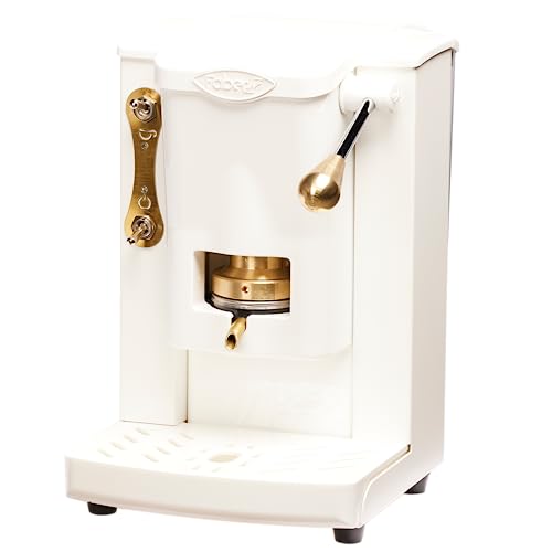 FABER COFFEE MACHINES | Kleiner Slot Brass Edition Modell | 44 mm Kaffeepads Kaffeemaschine | Farbe Weiß Kunststoff Weiß | Messing Padzange von FABER COFFEE MACHINES