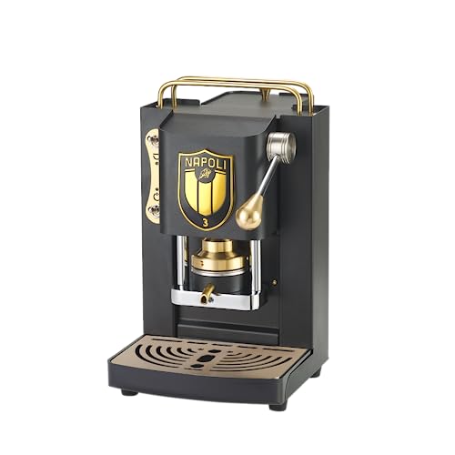 FABER COFFEE MACHINES | Modell Pro Mini Deluxe Scudetto | Kaffeemaschine 44 mm | Farbe Matte Schwarz Messing Oberfläche | Messingpresse | Napoli Campione (LOGO SCHWARZ) von FABER COFFEE MACHINES