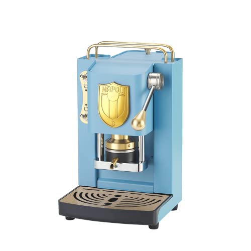 FABER COFFEE MACHINES | Modell Pro Mini Deluxe Scudetto | Kaffeepadmaschine ese 44 mm | Farbe Torquoise Finish Messing | Padpresse aus Messing | Napoli Campione (Logo Gold) von FABER COFFEE MACHINES