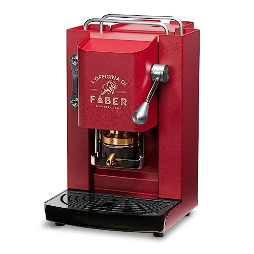 FABER COFFEE MACHINES | Pro-Deluxe-Modell | 44 mm Kaffeepad-Maschine | Farbe Kirschrot Chrom | Padsqueuer aus Messing von FABER COFFEE MACHINES