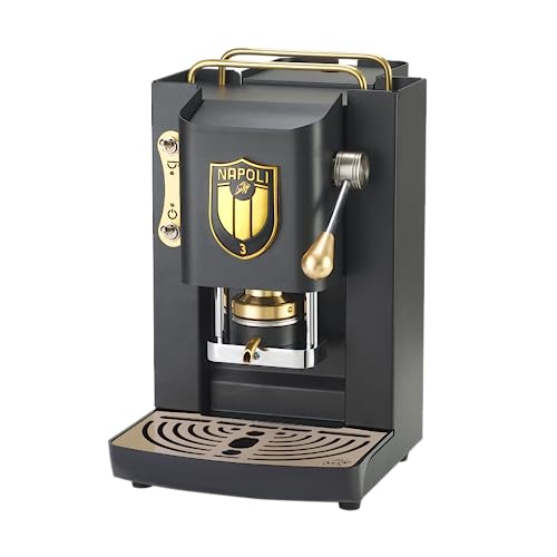 FABER COFFEE MACHINES | Modell Pro Deluxe Scudetto | Kaffeemaschine für ESE-Pads 44 mm | Farbe matt schwarz mit Messing-Finish | Padpresse aus Messing | Napoli Campione (Logo Schwarz) von FABER COFFEE MACHINES
