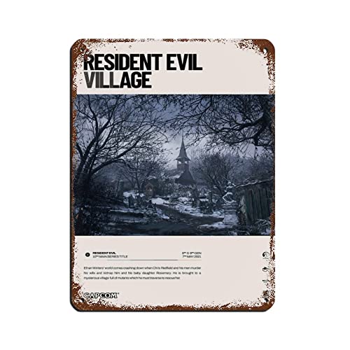 Resident Evil Village (2021) Videospiel-Poster, Retro-Poster, Metall-Blechschild, schicke Kunst, Retro-Eisen-Malerei, Bar, Menschenhöhle, Café, Familie, Garage, Poster, Wanddekoration, 30 x 40 cm von FABIVA