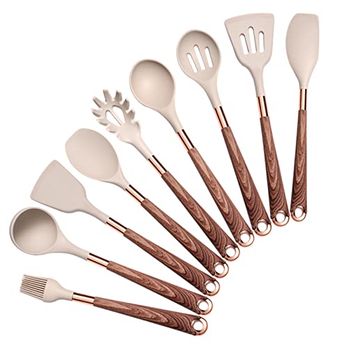 Silikon-Kochgeschirr-Set Heimgebrauch Silikon-Pfannenwender Bratwender Suppenlöffel-Set Küchenutensilien Braun 9-teiliges Set von FABIVA