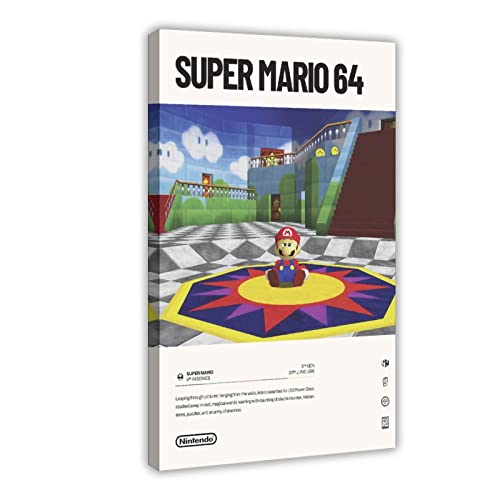 FABIVA Videospiel-Poster, Motiv: Super Mario 64 (1996), Leinwand-Poster, Schlafzimmer-Dekor, Sportlandschaft, Büro, Raumdekoration, Geschenk, Rahmen-Stil, 30 x 45 cm von FABIVA