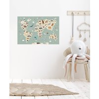 Wandtattoo, Kinderzimmer Weltkarte, Weltkarte Mit Fabel Und Rehkitz Wandtattoo, Kinderzimmer Weltkarte, Weltkarte Mit Fabel Und Rehkitz von FABLExFAWN