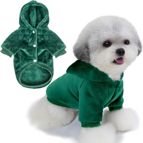 FabriCastle Hunde-Kapuzenpullover für kleine Hunde, Jungen und Mädchen, Hundekleidung, XS, Welpen-Sweatshirt, Haustier-Outfit, Katzenkleidung, superweich, warm, Schnappverschluss (Dunkelgrün, L) von FABRICASTLE