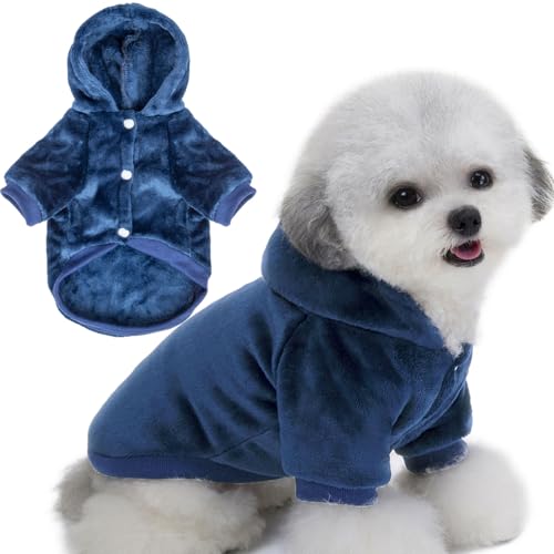 FabriCastle Hunde-Kapuzenpullover für kleine Hunde, Jungen und Mädchen, Hundekleidung, XS, Welpen-Sweatshirt, Haustier-Outfit, Katzenkleidung, superweich, warm, Schnappverschluss (Marineblau, XS) von FABRICASTLE