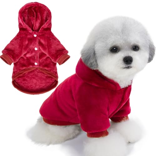 FabriCastle Hunde-Kapuzenpullover für kleine Hunde, Jungen und Mädchen, Hundekleidung, XS, Welpen-Sweatshirt, Haustier-Outfit, Katzenkleidung, superweich, warm, Schnappverschluss (Weinrot, klein) von FABRICASTLE