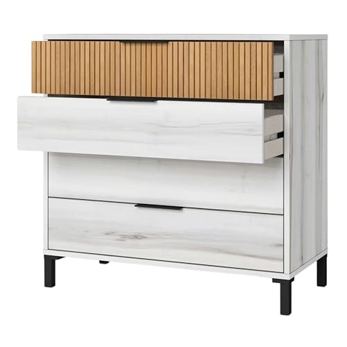 FABRIKIT Kommode mit 4 Schubladen, 80 x 80 cm, nordisches Weiß/Buche von FABRIKIT