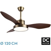 Ventilator dc hayate 48w 4080lm Leder/Eiche 3 asp 39/54x120x120cm 3000-4000-6000k mit Fernbedienung, Speicher & Timer von FABRILAMP
