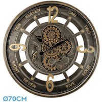 Fabrilamp - Wanduhr de padua gold/leder 70x70x8cm Getriebe mit Uhrwerk von FABRILAMP