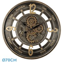 Fabrilamp - Wanduhr de padua gold/leder 70x70x8cm Getriebe mit Uhrwerk von FABRILAMP