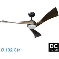 Fabrilamp - Abrila - Ventilator dc janubi Schwarz mit drei Eichenblättern 6 einstellbare Geschwindigkeiten 3 Temperaturen of Licht mit Zeitschaltuhr von FABRILAMP