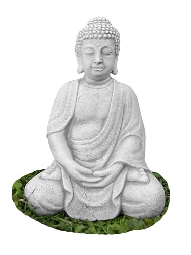 FABRIQ Buddha Figur aus Kunststein für draußen, meditierend, Zen Garten, grau, wetterfest, beruhigt, massiv L: 19cm W: 21cm H: 30cm Gewicht: 7kg von FABRIQ