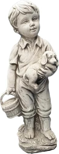 FABRIQ Dekogarten Figur aus Beton Junge mit Eimer und Hund, Gartendekoration, Innendekoration Steinguss, frostsicher, hitzebeständig, gartendeko von FABRIQ