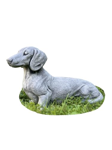 FABRIQ Dekofigur aus Kunststein, Dackel Figur, für draußen, Tiere, grau, wetterfest, schlicht, massiver Stil, L: 36cm W: 16cm H: 24cm Gewicht: 7kg von FABRIQ