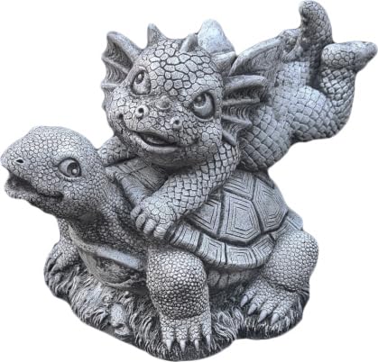 FABRIQ Entzückender Drachen Figuren für draußen, der eine Schildkröte trägt, Handgefertigte, aus kunstein, Höhe 19 cm, Gewicht 5 kg L: 30cm W: 20cm H: 19cm Gewicht: 5kg von FABRIQ