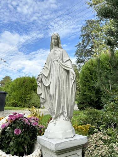 FABRIQ Statue der Heiligen Maria Figur aus Kunststein, 63 cm, 16 kg, wetterfest, massiv, grau von FABRIQ