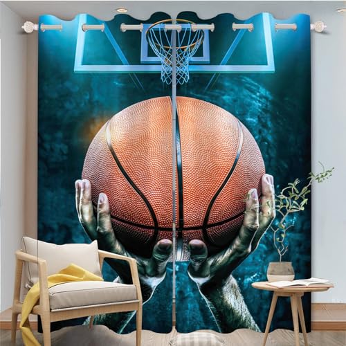 FABTOP Basketball Blickdichte Vorhänge Sport Basketball Gardinen Basketball Ösenvorhang Sport Thema Basketball Blickdichte Vorhänge Basketball Verdunklungsvorhänge (2,220×215BxH (110×215cm×2)) von FABTOP