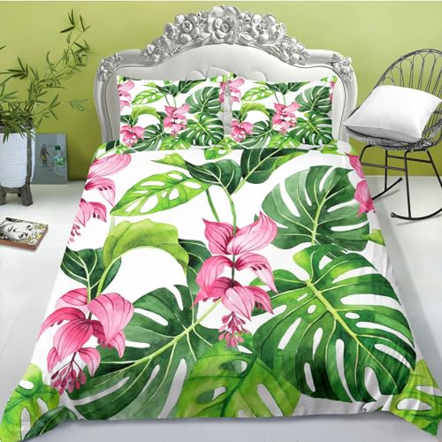 FABTOP Bettwäsche Tropische Blätter Grün Palmenblätter Muster Bettbezug Tropische Palmenblätter Und Monstera Bettwäsche-Set Für Einzelbett (3,135x 200 cm) von FABTOP