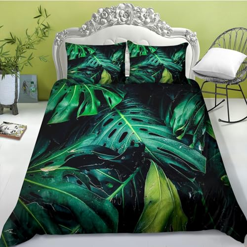 FABTOP Bettwäsche Tropische Blätter Grün Palmenblätter Muster Bettbezug Tropische Palmenblätter Und Monstera Bettwäsche-Set Für Einzelbett (4,135x 200 cm) von FABTOP