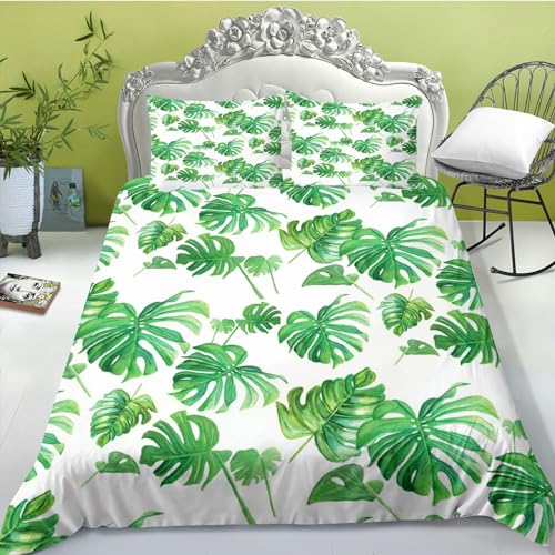 FABTOP Bettwäsche Tropische Blätter Grün Palmenblätter Muster Bettbezug Tropische Palmenblätter Und Monstera Bettwäsche-Set Für Einzelbett (5,135x 200 cm) von FABTOP