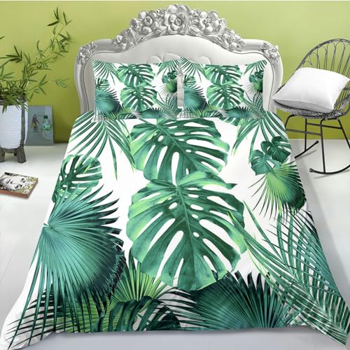 FABTOP Bettwäsche Tropische Blätter Grün Palmenblätter Muster Bettbezug Tropische Palmenblätter Und Monstera Bettwäsche-Set Für Einzelbett (6,135x 200 cm) von FABTOP