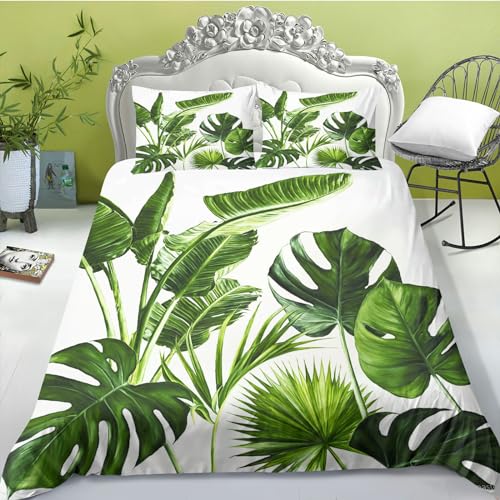 FABTOP Bettwäsche Tropische Blätter Grün Palmenblätter Muster Bettbezug Tropische Palmenblätter Und Monstera Bettwäsche-Set Für Einzelbett (7,135x 200 cm) von FABTOP