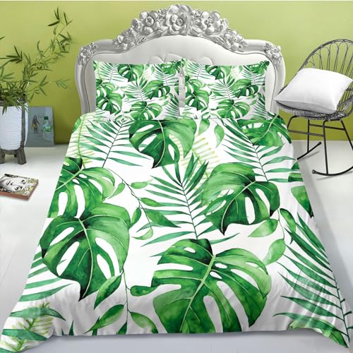 FABTOP Bettwäsche Tropische Blätter Grün Palmenblätter Muster Bettbezug Tropische Palmenblätter Und Monstera Bettwäsche-Set Für Einzelbett (8,135x 200 cm) von FABTOP