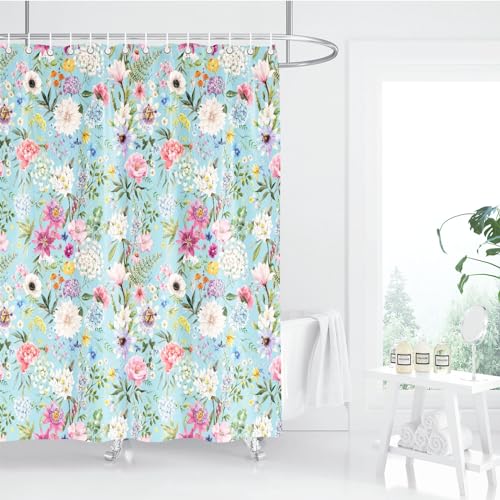 FABTOP Blumen Duschvorhang Blume 180x180, Blumen Pflanze Duschvorhänge, Duschvorhang Mit Blumenmuster Für Badezimmer, Wasserdicht Blumen Shower Curtains (3,180 x 180 cm) von FABTOP