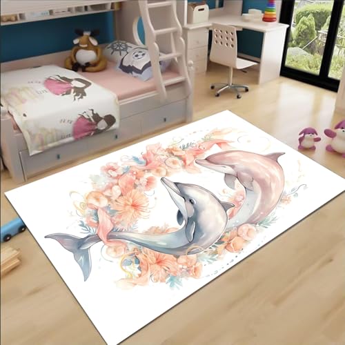 FABTOP Delphin Teppich Schlafzimmer Cartoon Anime Delphin Meer Teppich Wohnzimmer Kinderzimmer von FABTOP